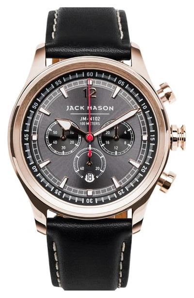 Shop Jack Mason Nautical Chronograph Leather Strap Watch, 42mm In Grey/ Black