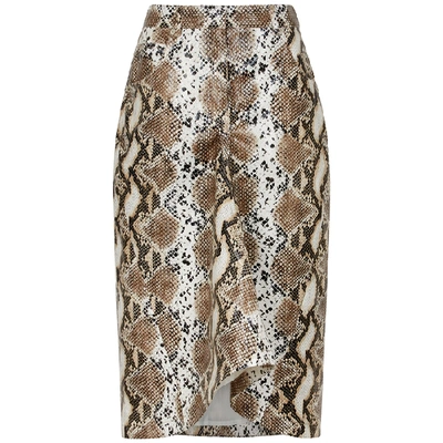 Shop Pushbutton Brown Coated Snake-print Skirt