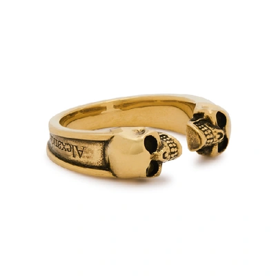 Shop Alexander Mcqueen Skull Brushed Gold-tone Ring