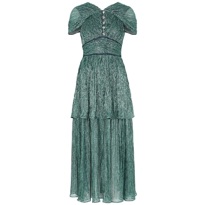 Shop Peter Pilotto Green Crystal-embellished Lamé Midi Dress