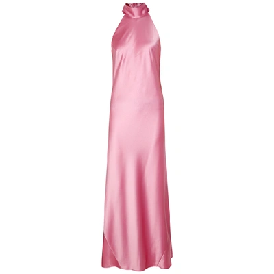 Shop Galvan Sienna Pink Halterneck Satin Gown