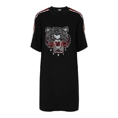 Shop Kenzo Black Tiger-embroidered T-shirt Dress