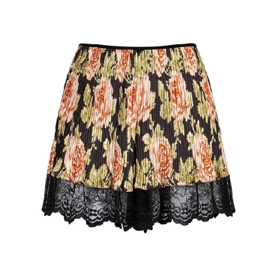 Shop Paco Rabanne Floral-print Lace-trimmed Plissé Shorts