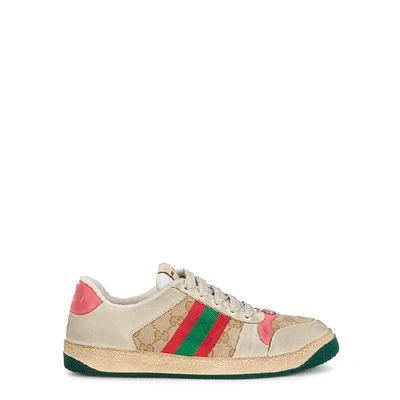 Shop Gucci Screener Distressed Leather Sneakers
