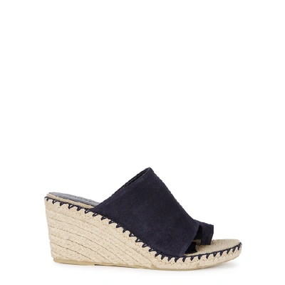 Shop Vince Sutherland 90 Navy Suede Wedge Mules