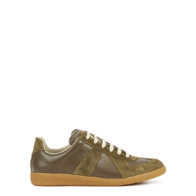 Shop Maison Margiela Replica Brown Leather Sneakers In Khaki