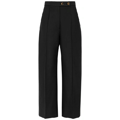 Shop Khaite Yasmin Black Wide-leg Cotton Trousers