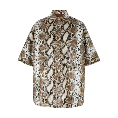 Shop Pushbutton Brown Coated Snake-print Shirt