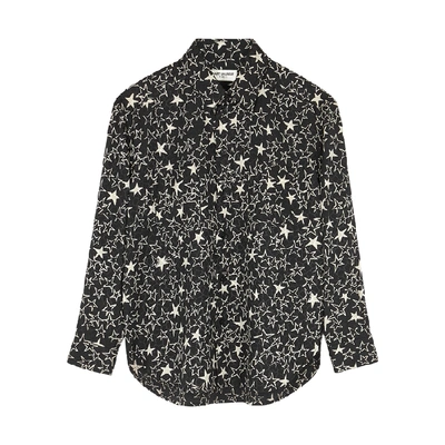 Shop Saint Laurent Monochrome Star-print Silk Shirt