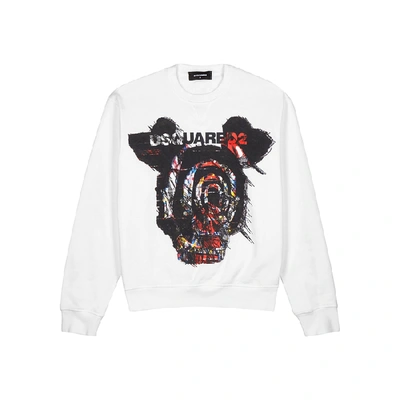 Shop Dsquared2 White Printed Cotton Sweatshirt