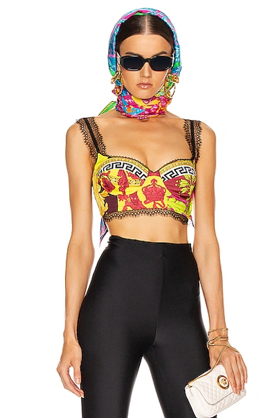 Shop Versace Print Bra Top In Yellow Multicolor