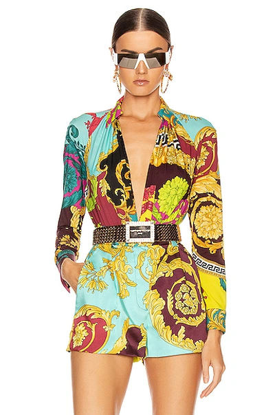 Shop Versace Print Bodysuit In Multicolor.