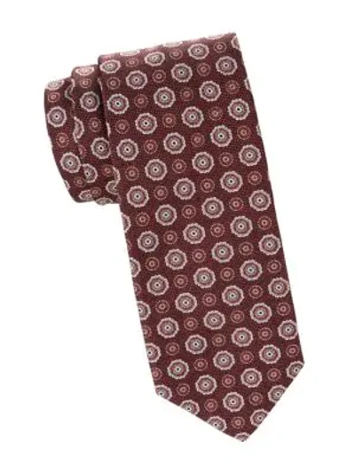 Shop Isaia Medallion Wool & Silk Blend Tie In Red
