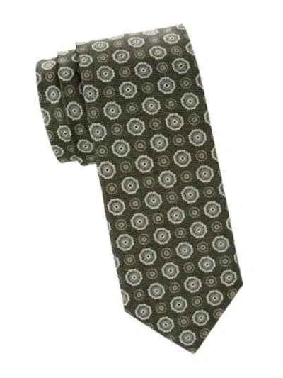 Shop Isaia Medallion Wool & Silk Blend Tie In Green
