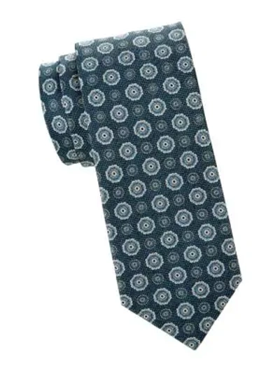 Shop Isaia Medallion Wool & Silk Blend Tie In Blue