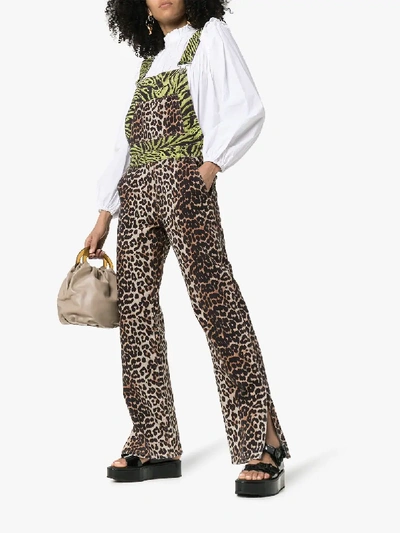 Shop Ganni Tiger And Leopard Print Denim Overalls In Black