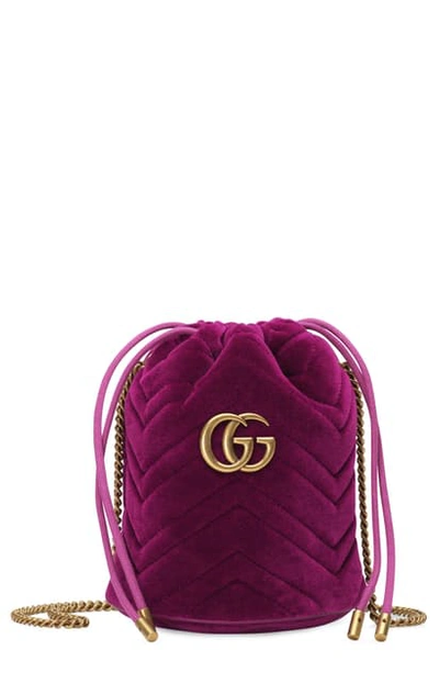 Shop Gucci Mini Quilted Velvet Bucket Bag In Fuxia/ Violiet/ Fuxia