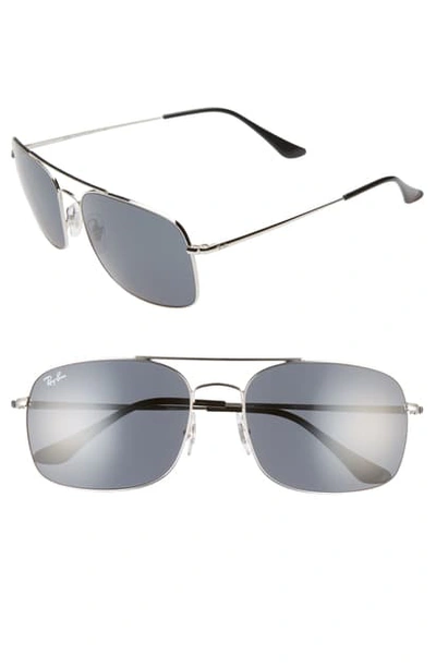 Shop Ray Ban 60mm Aviator Sunglasses - Silver/ Blue Solid