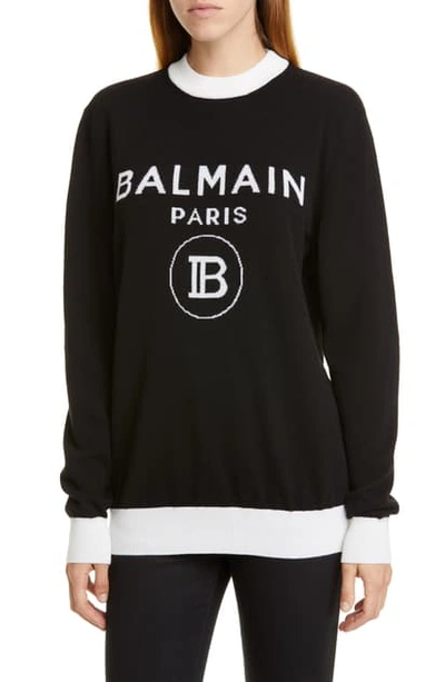 Shop Balmain Logo Wool & Cashmere Sweater In Eab Noir/ Blanc