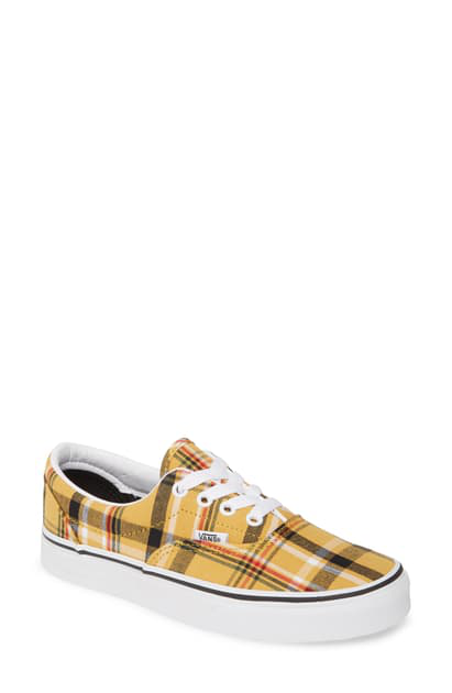 vans era plaid yellow & white skate shoes
