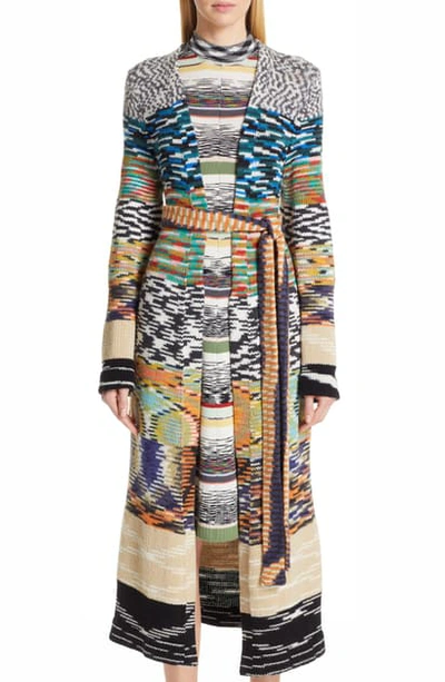 Shop Missoni Patchwork Long Cashmere Blend Cardigan In Black