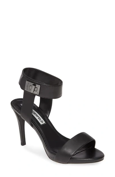 Shop Karl Lagerfeld Olivia Ankle Strap Sandal In Black Patent Leather