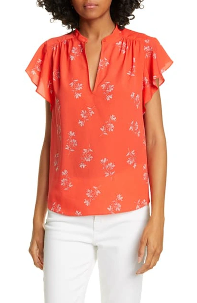 Shop Joie Marlina Cap Sleeve Floral Top In Poppy