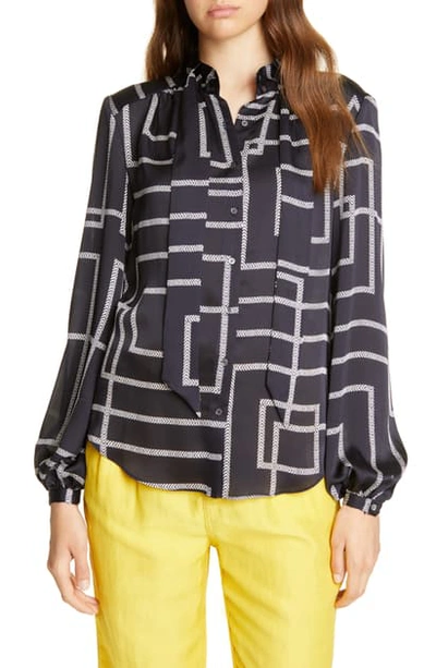 Shop Joie Lutana Geo Print Scarf Neck Top In Midnight