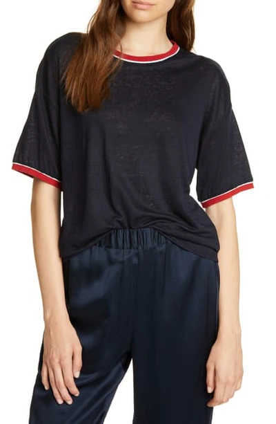 Shop Joie Alwyne Linen Ringer Tee In Midnight