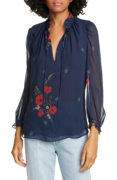 Shop Joie Rafaella Floral Silk Chiffon Top In Midnight