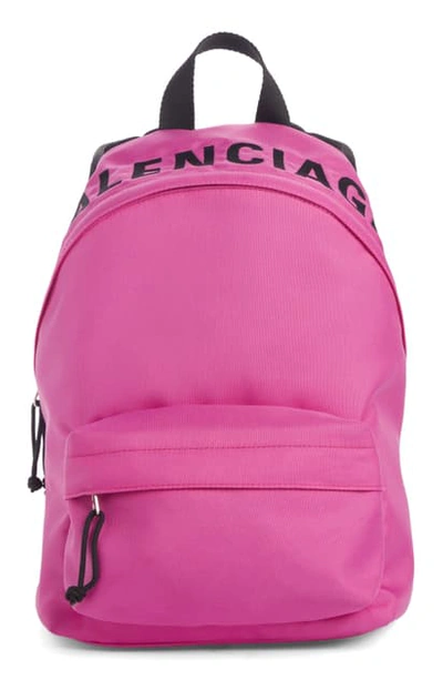 Shop Balenciaga Wheel Canvas Backpack - Pink In Fuchsia/ Black