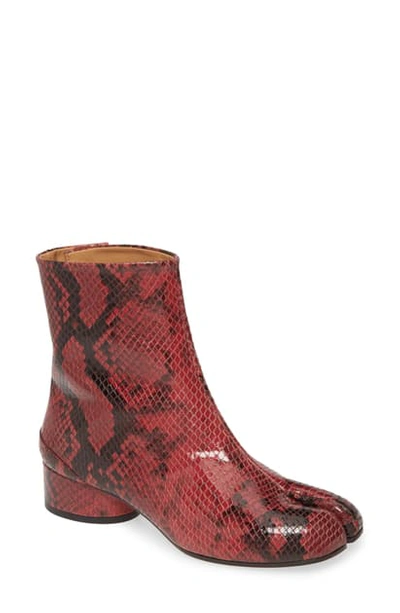 Shop Maison Margiela Tabi Python Embossed Bootie In Bordeaux Snakeprint