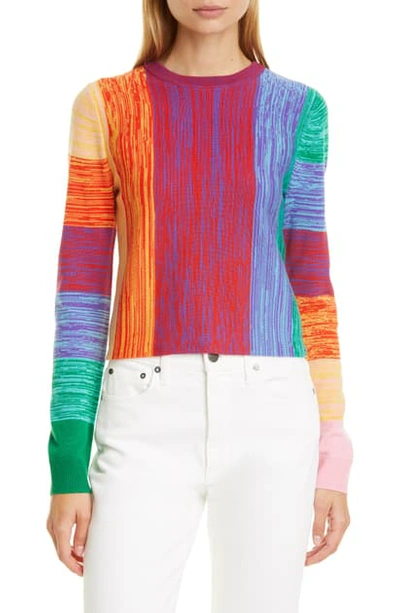 Shop Alice And Olivia Connie Crop Crewneck Wool Sweater In Multi
