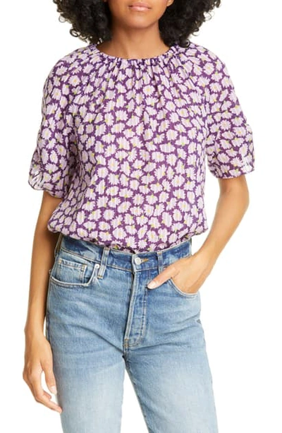 Shop Kate Spade Sunny Bloom Tie Back Cotton Top In Deep Pansy