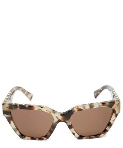 Shop Valentino Rockstud Sunglasses In Beige Tortoise Shell