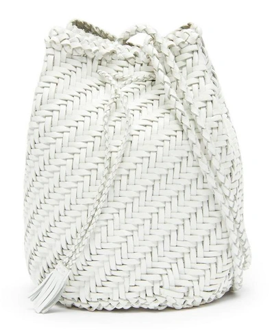 Shop Dragon Diffusion Pom Pom Double Jump Woven Leather Cross-body Bag In White