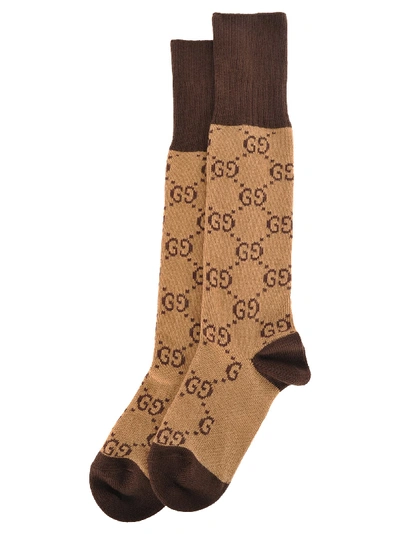 Shop Gucci Gg Pattern Cotton Blend Socks In Beige