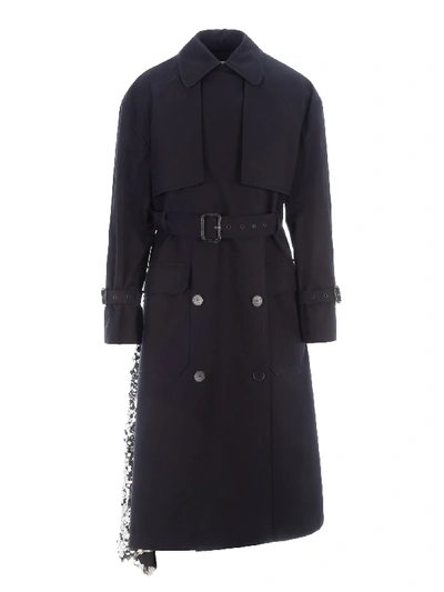 Shop Msgm Sequin Trench Coat In Black Silver