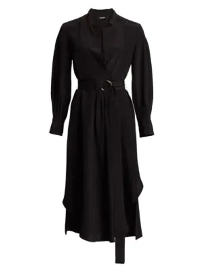 Shop Rachel Comey Allium Belted Silk Crepe Dress In Black