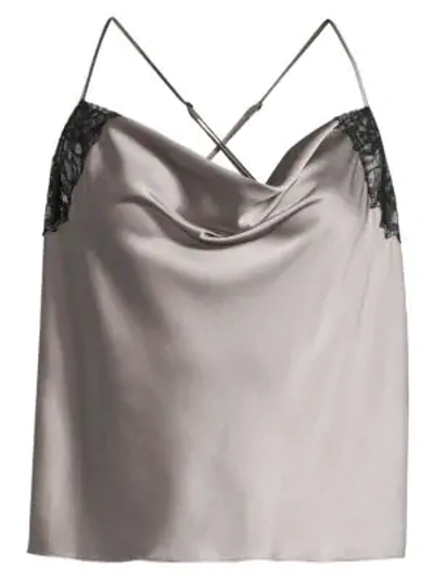 Shop Kiki De Montparnasse Cowlneck Silk & Lace Camisole In Silver Black