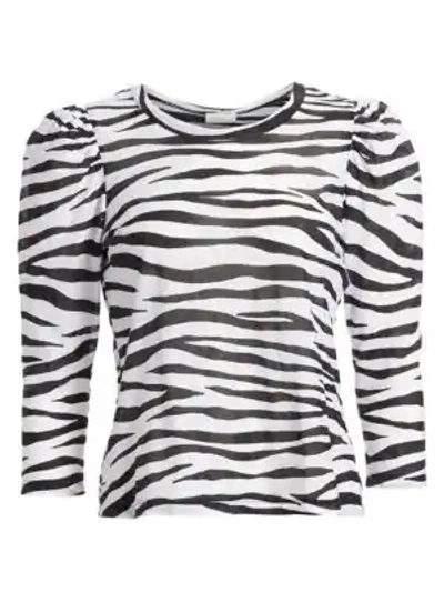 Shop A.l.c Karlie Zebra Puff-sleeve Top In White Black