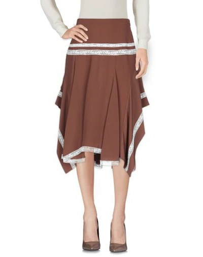 Shop Chloé Woman Midi Skirt Cocoa Size 6 Silk, Cotton, Polyamide In Brown