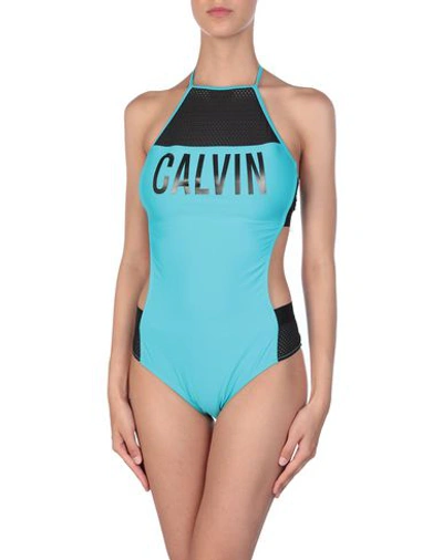 Shop Calvin Klein One-piece Swimsuits In Turquoise