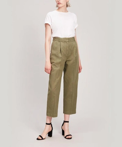 Shop Ymc You Must Create Market Linen And Cotton-blend Trousers In Green