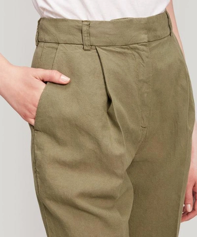 Shop Ymc You Must Create Market Linen And Cotton-blend Trousers In Green