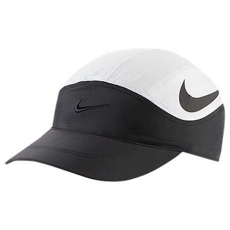 white nike hat with black swoosh