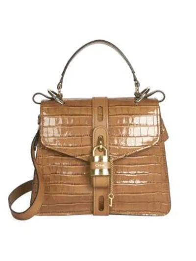 Shop Chloé Women's Aby Croc-embossed Leather Top Handle Bag In Tan