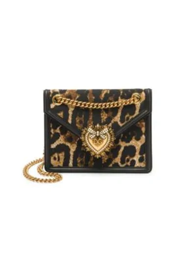Shop Dolce & Gabbana Women's Mini Devotion Leopard-print Shoulder Bag In Neutral