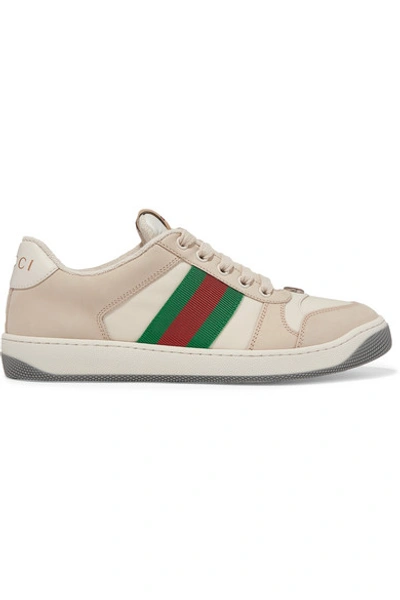 Shop Gucci Screener Canvas-trimmed Leather Sneakers In Off-white