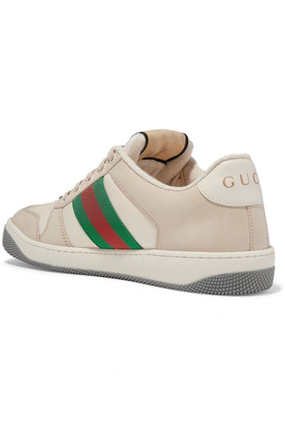 Shop Gucci Screener Canvas-trimmed Leather Sneakers In Off-white